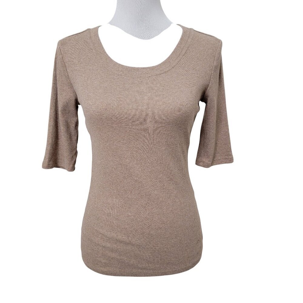 Banana Republic Size S Beige Ribbed Short Sleeve T Shirt, Excellent Condition